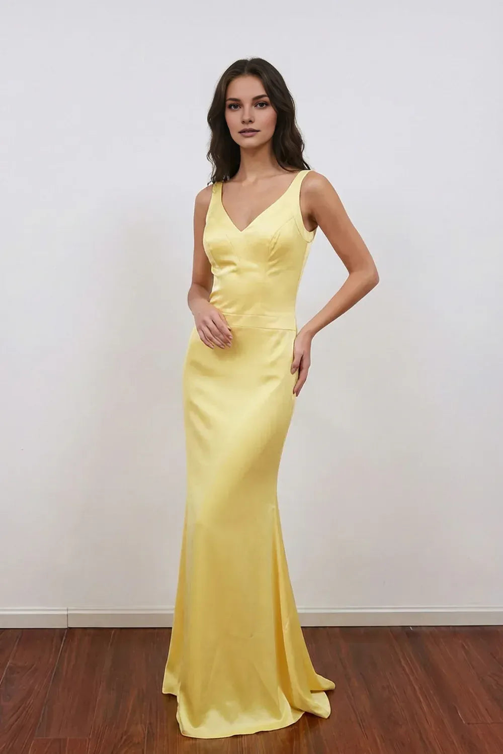 Glamorous Mermaid V-neck Crisscross Back Floor Length Satin Prom Dress