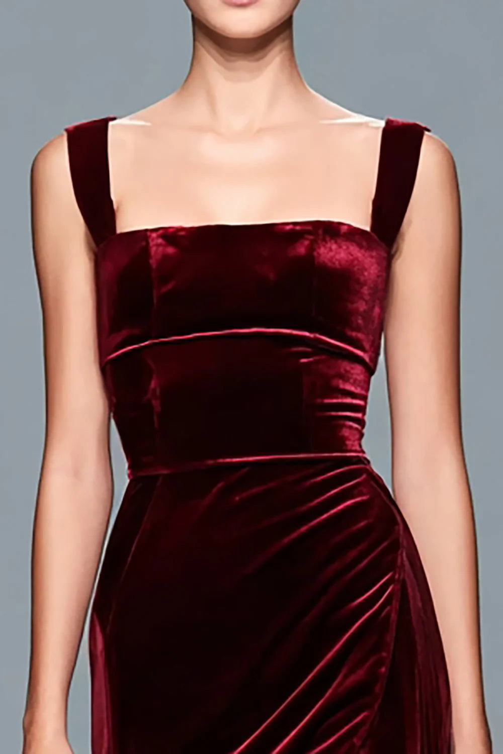 Glamorous Sheath/Column Square Neck Sleeveless Velvet Floor-Length Prom Dress