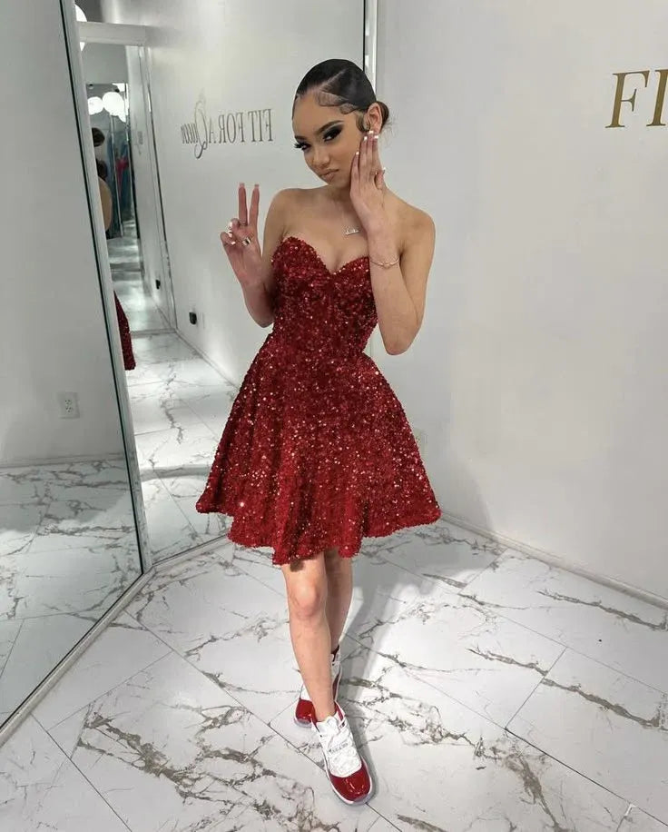 Glamorous Strapless Sequin Skater Mini Dress