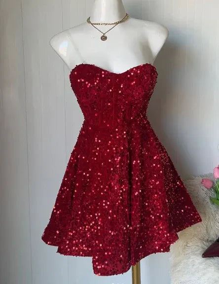 Glamorous Strapless Sequin Skater Mini Dress