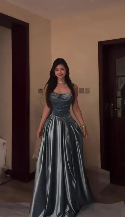Glamorous Strapless Sleeveless Ruched Satin A-Line Prom Dress