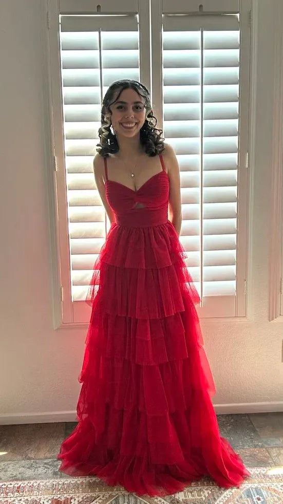Glamorous Sweetheart Sleeveless A-line Layered Tulle Sweep Train Prom Dress