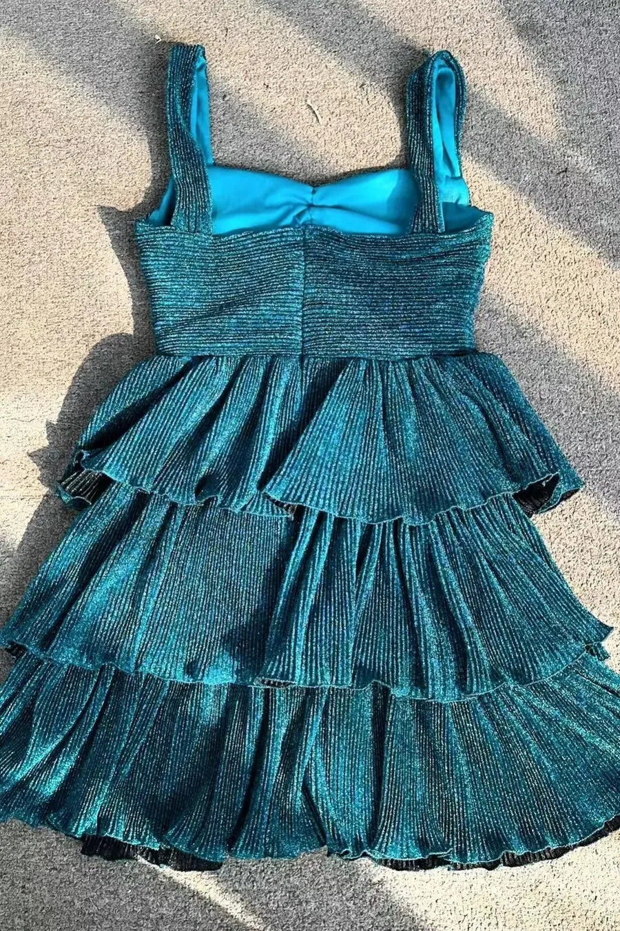 Glamorous Tiered Square Neck Sleeveless Glitter Mini Party Dress
