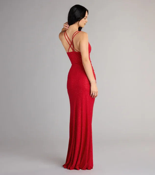 Glitter Sheath/Column Cowl Neck Sleeveless Backless Floor-Length Homecoming Dresses