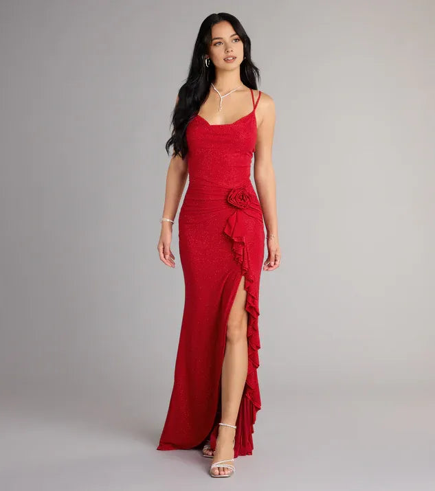 Glitter Sheath/Column Cowl Neck Sleeveless Backless Floor-Length Homecoming Dresses