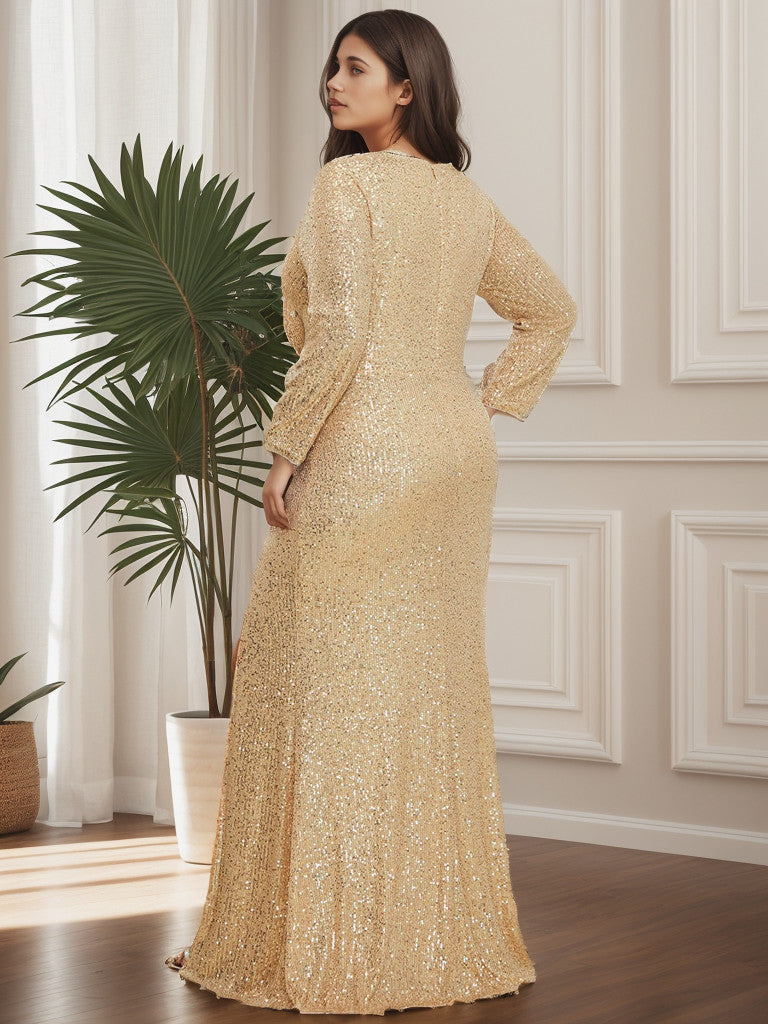 Robe de soirée grande taille Weitese, sexy, décolleté en V profond, corsage à paillettes