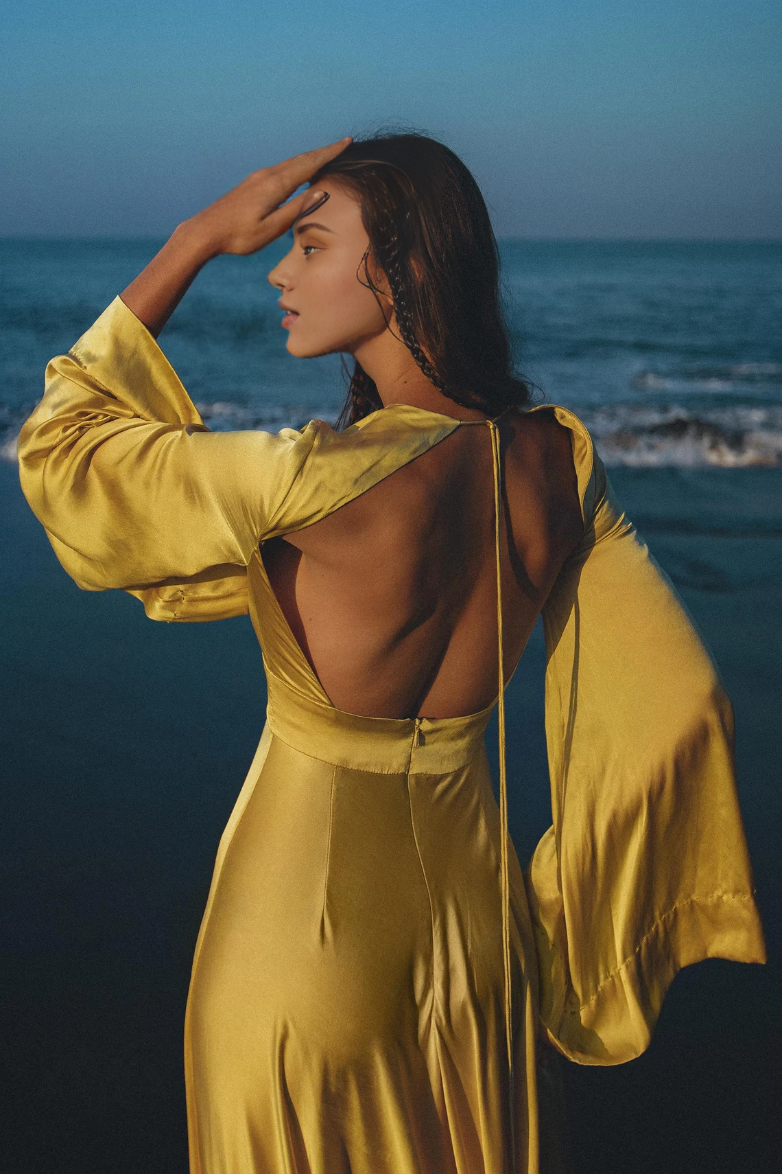 Gold Dress Floor Length Goddess Bell Sleeve Dress Deep V Neck Bridesmaid Wrap Prom Dress Bohemian Style