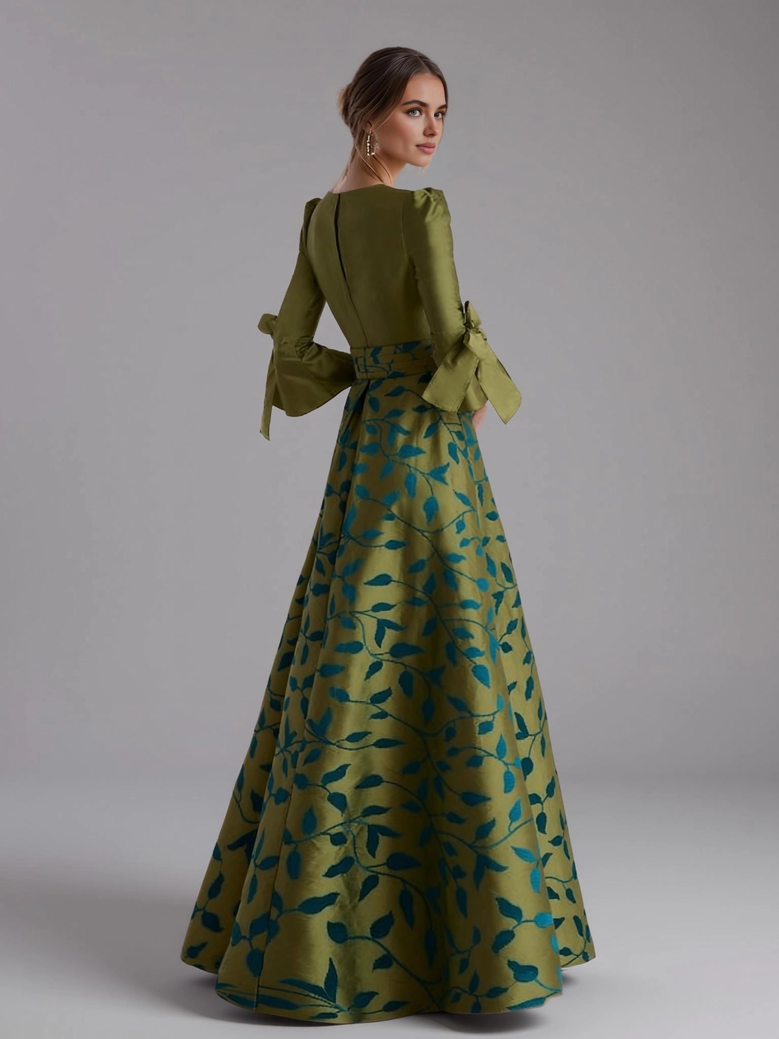 Gorgeous A-Line 3/4 Length Sleeve V Neck Satin Slit Floor-Length Mother Of The Bride Dress