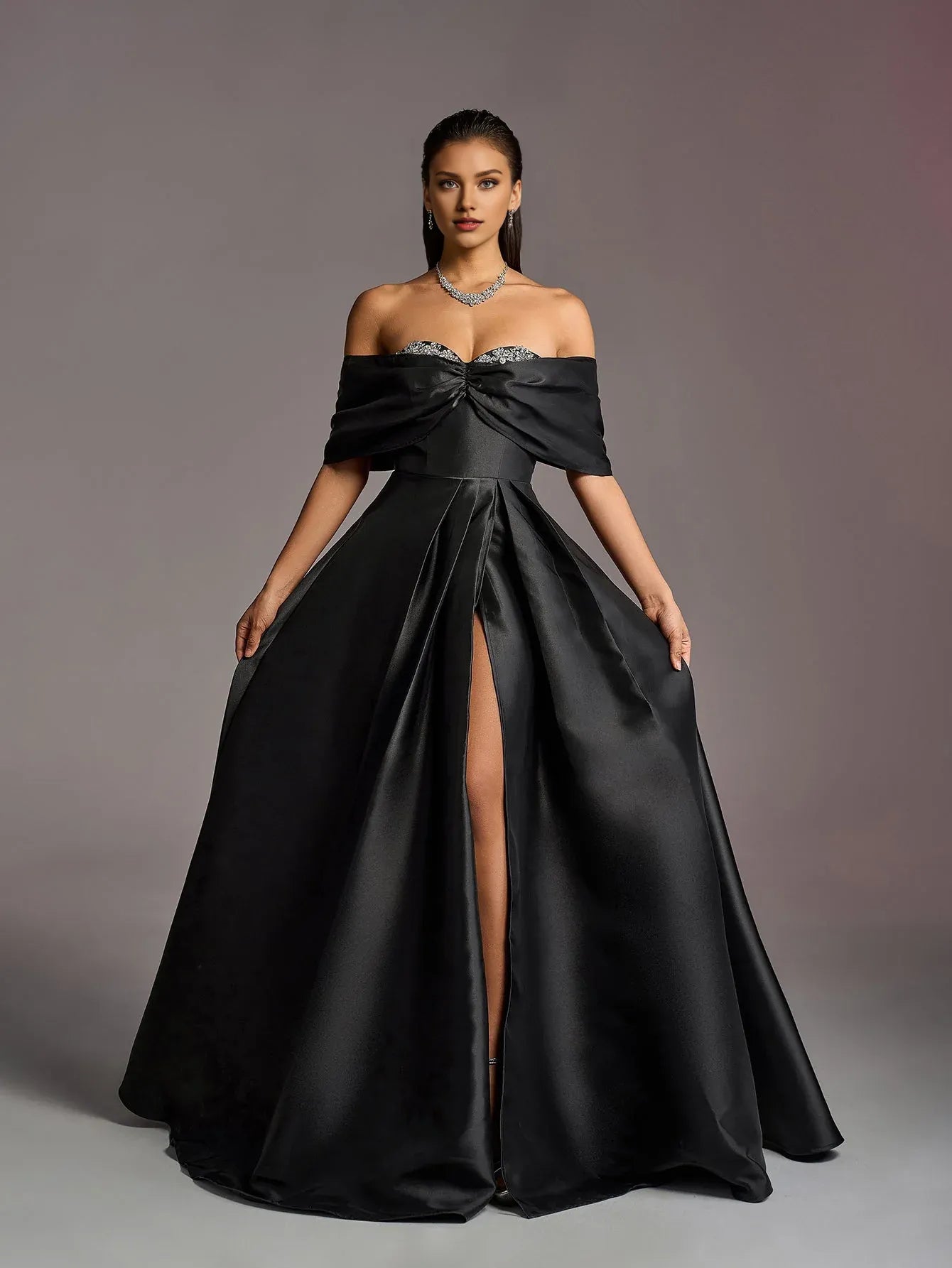 Gorgeous A-Line Off Shoulder Dropped Shoulder Sleeves Lace Up Floor-Length Prom Dress