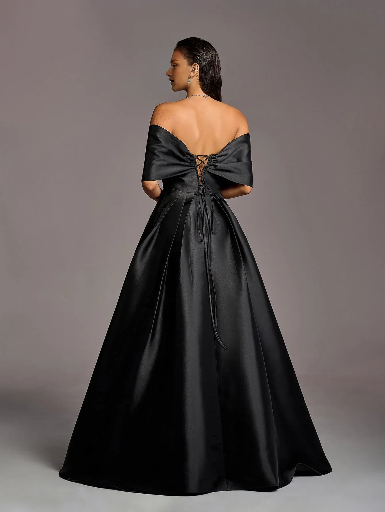 Gorgeous A-Line Off Shoulder Dropped Shoulder Sleeves Lace Up Floor-Length Prom Dress