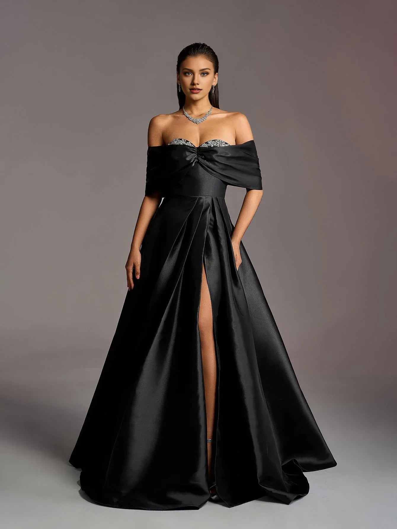 Gorgeous A-Line Off Shoulder Dropped Shoulder Sleeves Lace Up Floor-Length Prom Dress