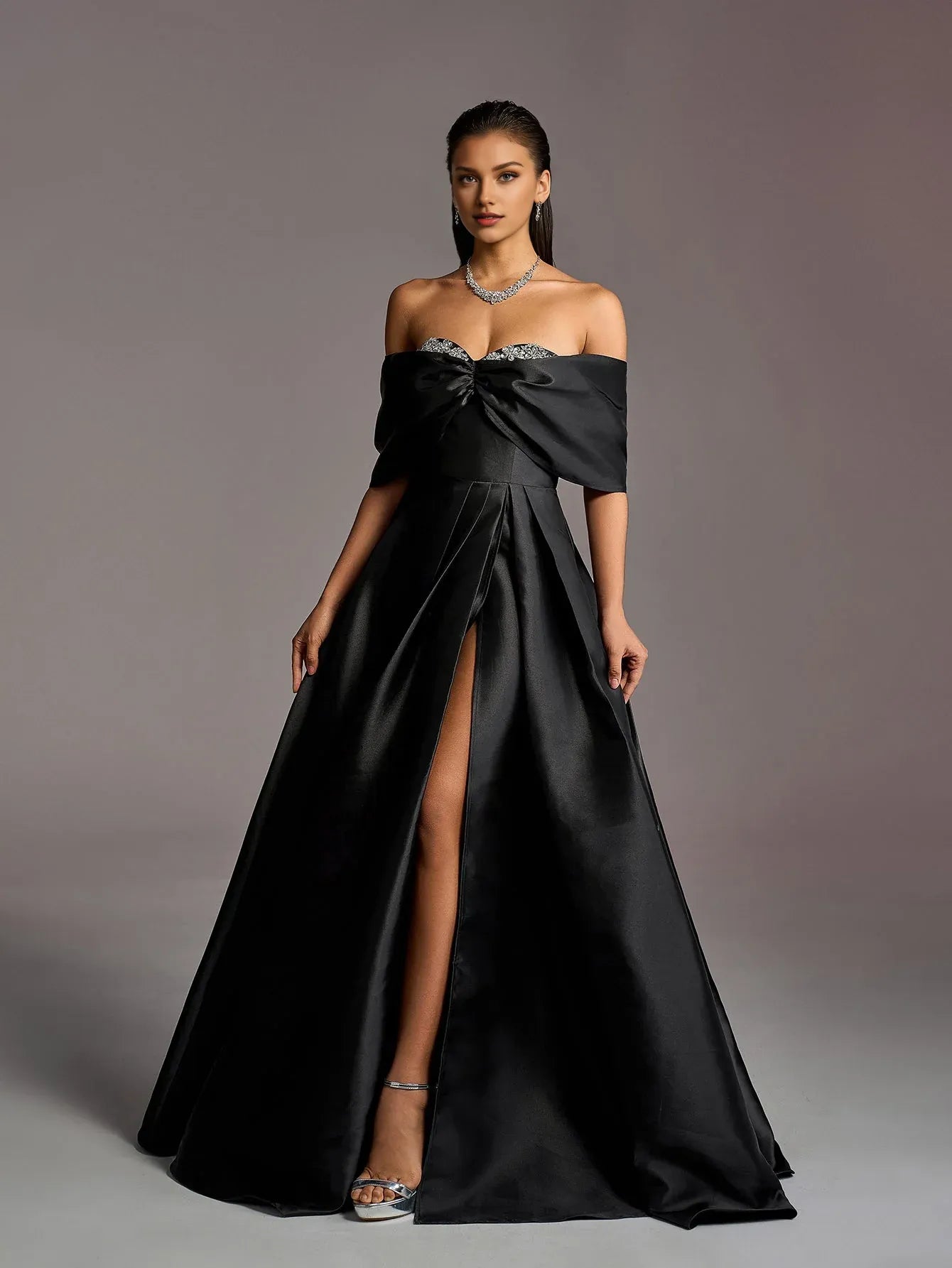 Gorgeous A-Line Off Shoulder Dropped Shoulder Sleeves Lace Up Floor-Length Prom Dress