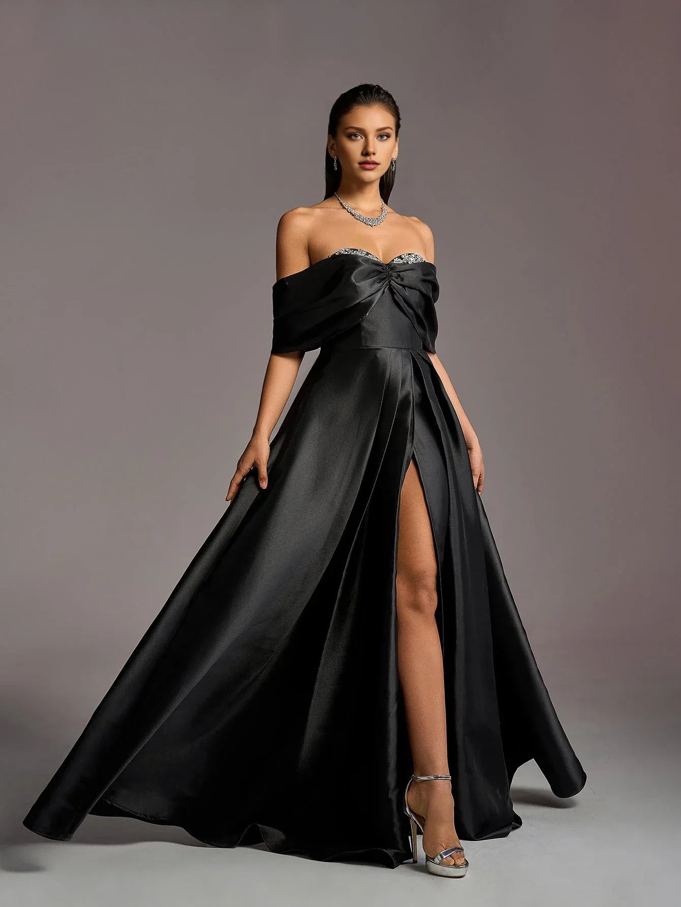 Gorgeous A-Line Off Shoulder Dropped Shoulder Sleeves Lace Up Floor-Length Prom Dress