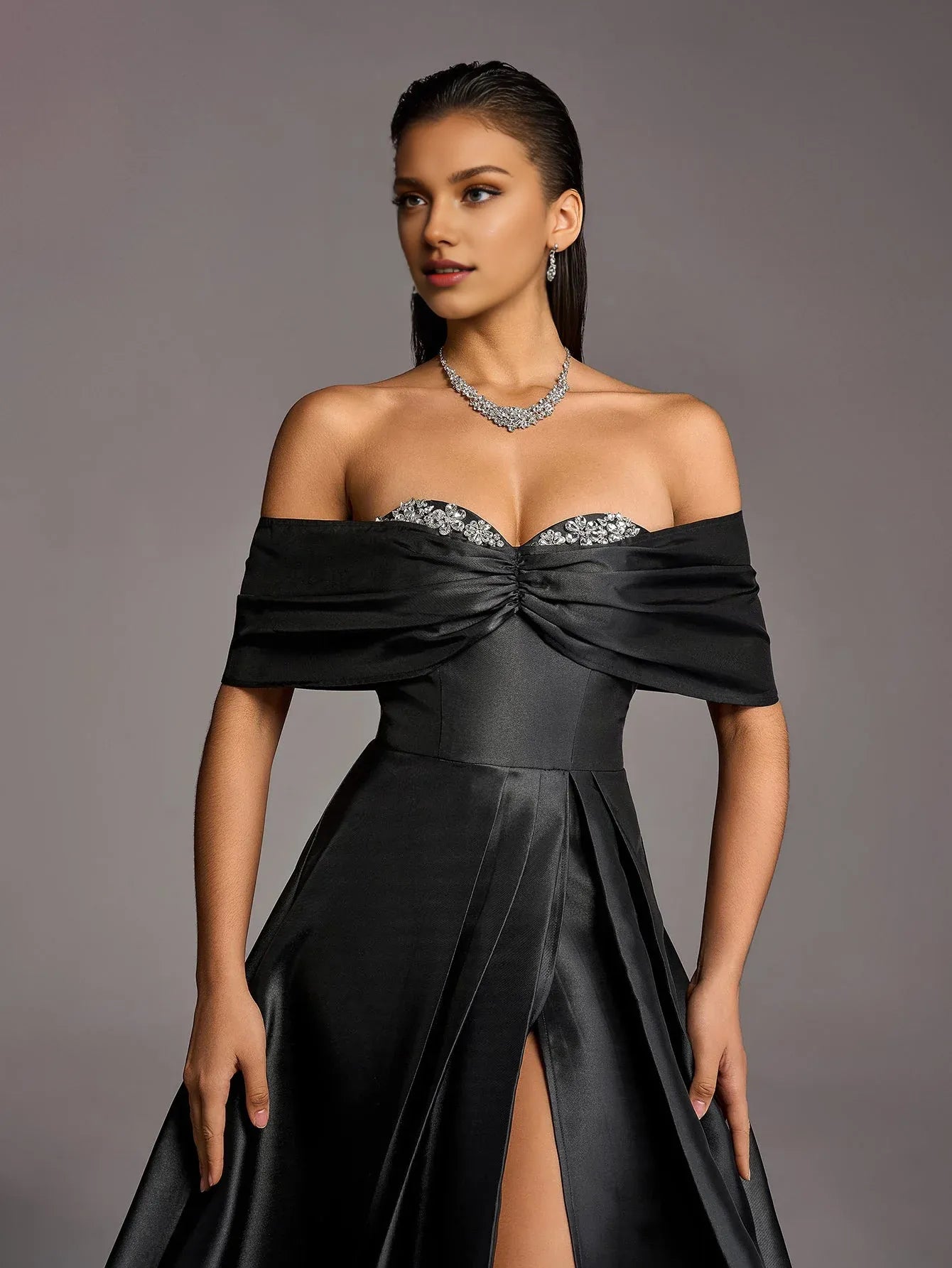 Gorgeous A-Line Off Shoulder Dropped Shoulder Sleeves Lace Up Floor-Length Prom Dress