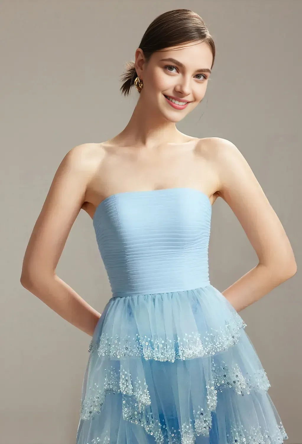 Gorgeous A-Line Straight Neck Sleeveless Ruffle Tulle Lace Floor Length Prom Dress