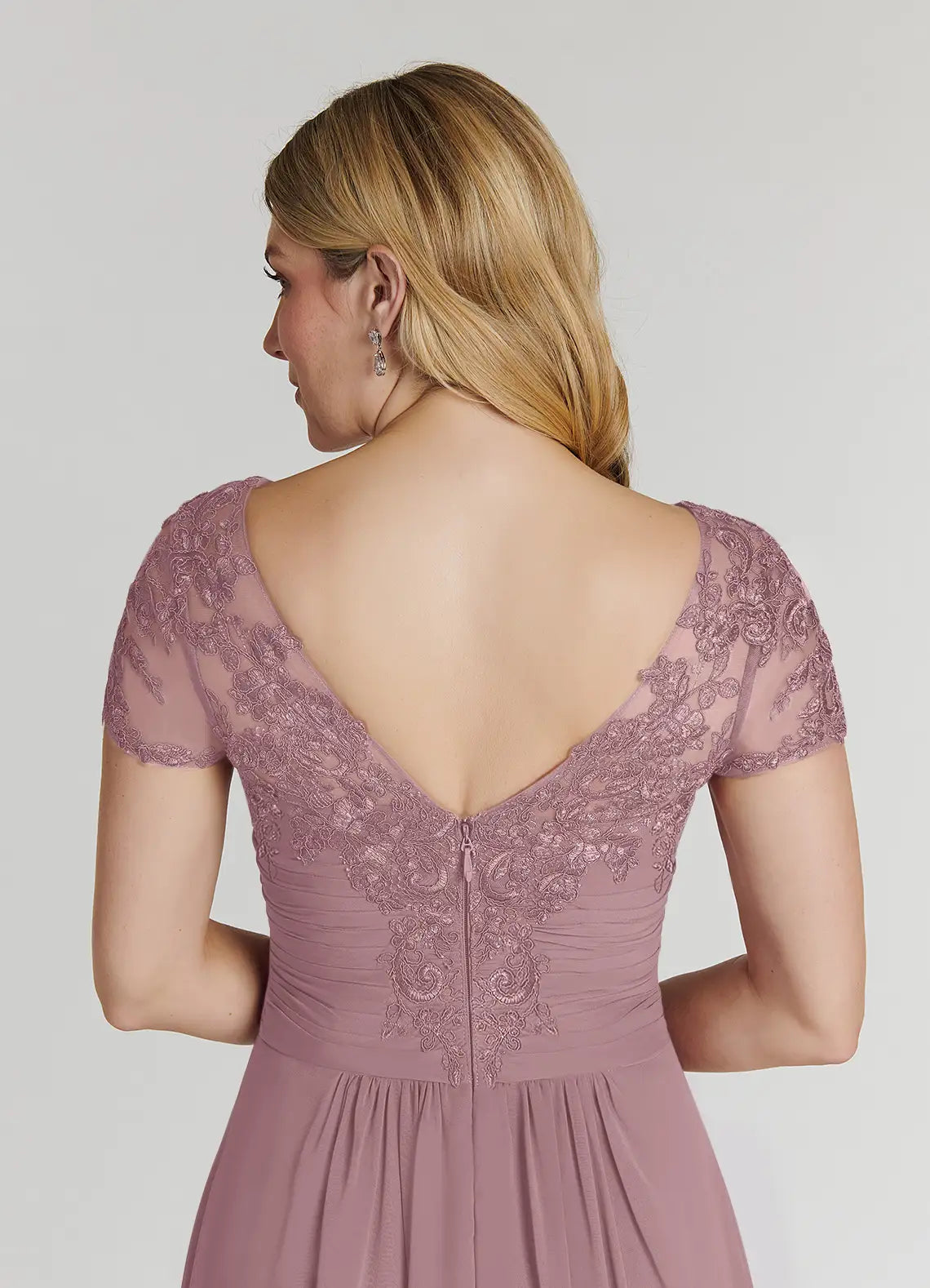 Gorgeous A-Line V-Neck Short Sleeves Back Zip Asymmetrical-Length Mother of the Bride Dress