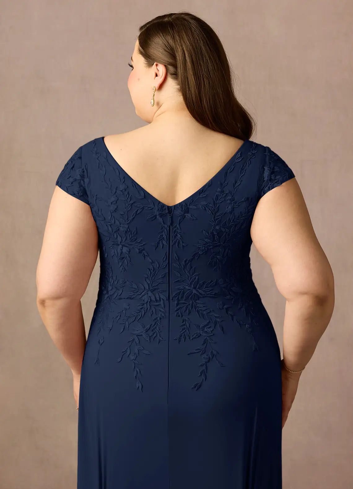 Gorgeous A-Line V Neck Cap Sleeve Back Zip Floor-Length Plus Size Mother of the Bride Dress