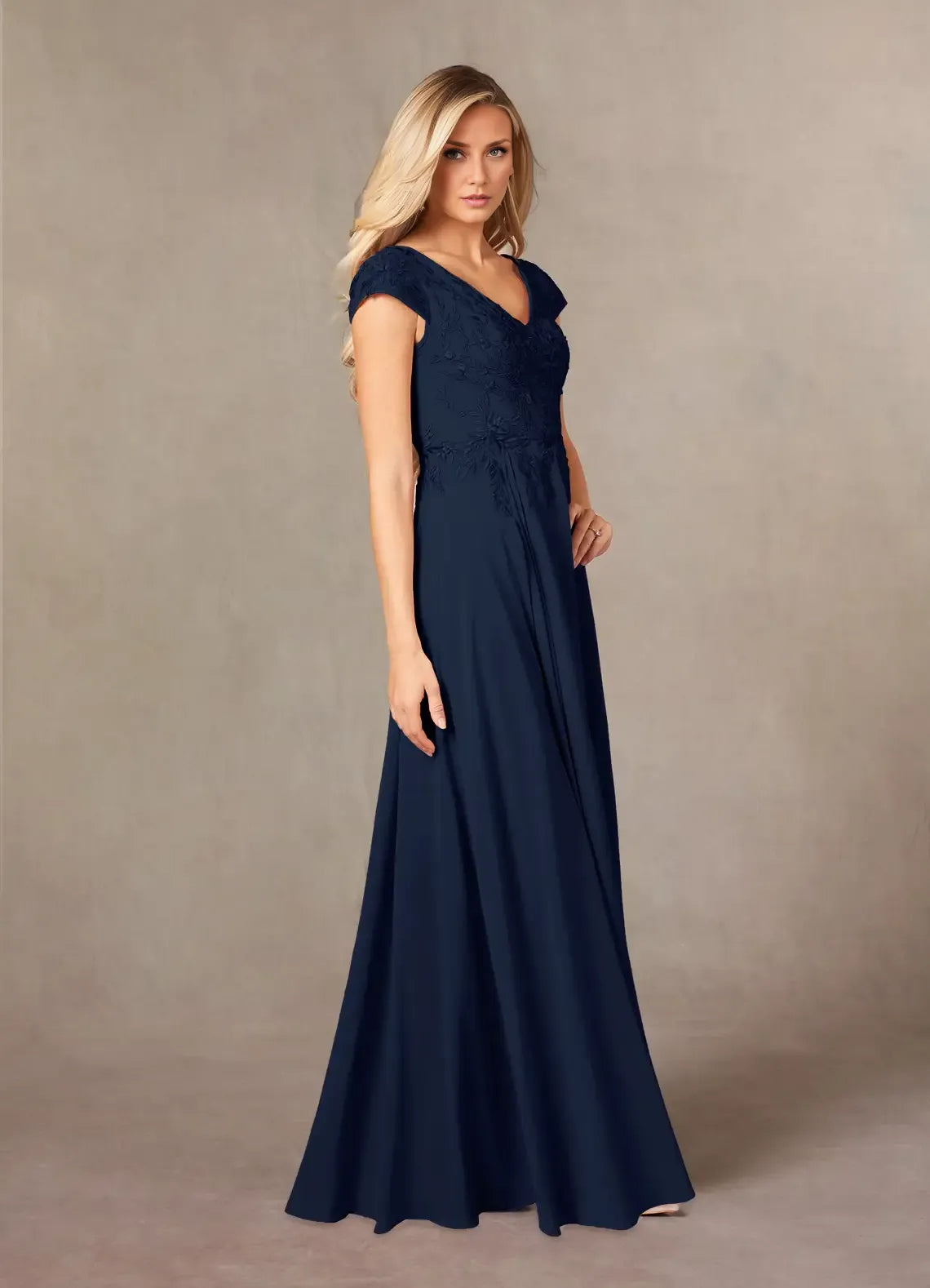 Gorgeous A-Line V Neck Cap Sleeve Back Zip Floor-Length Mother of the Bride Dress