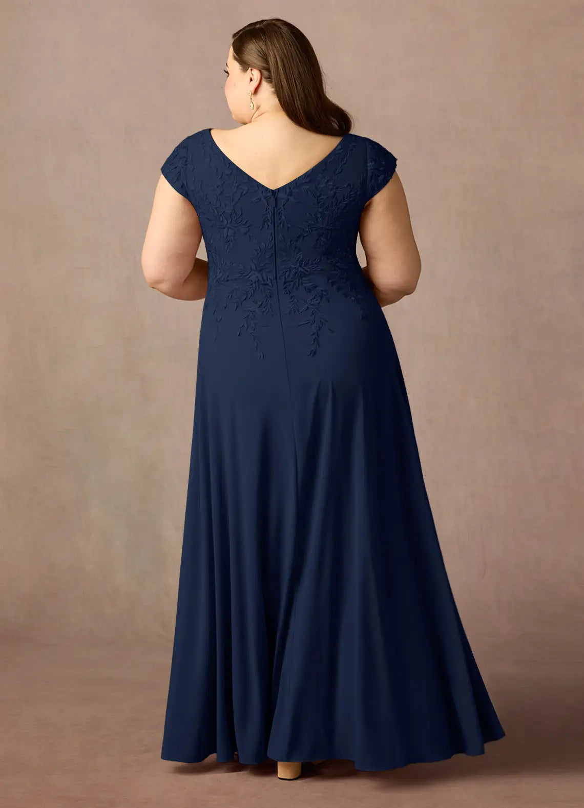 Gorgeous A-Line V Neck Cap Sleeve Back Zip Floor-Length Plus Size Mother of the Bride Dress