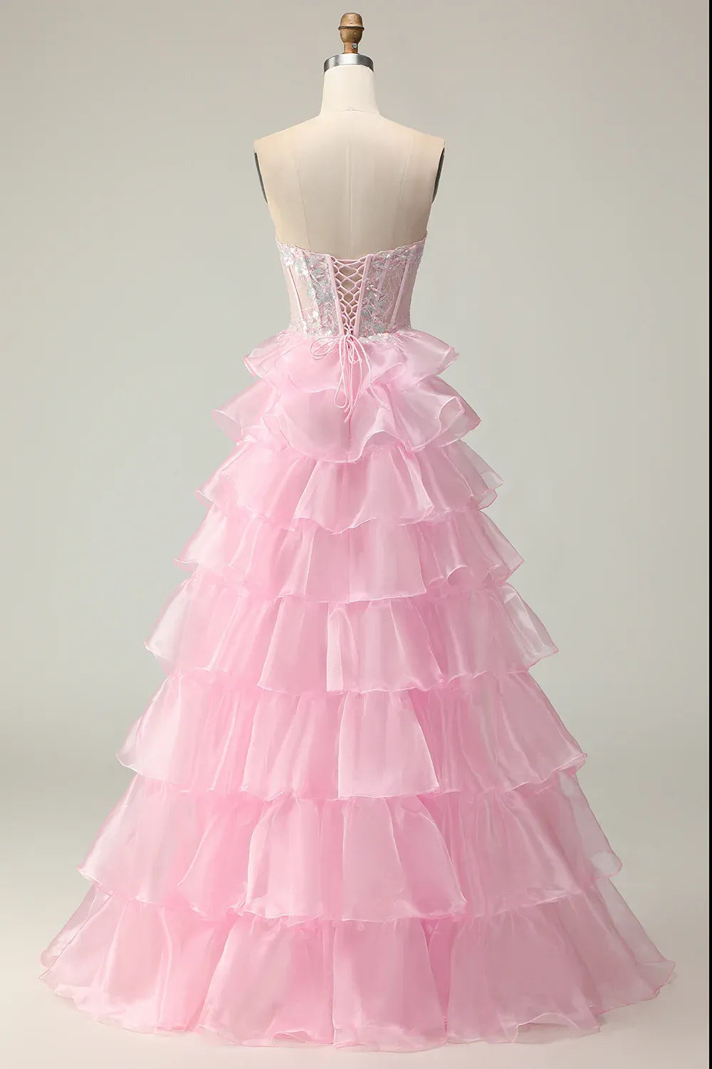 Gorgeous A Line Corset Sleeveless Tulle Tiered Floor-Length Prom Dress