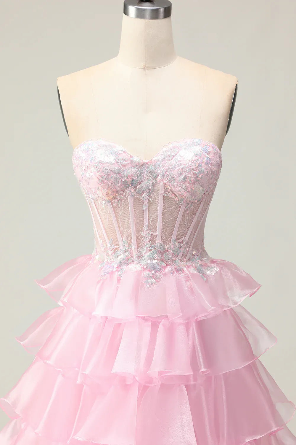 Gorgeous A Line Corset Sleeveless Tulle Tiered Floor-Length Prom Dress