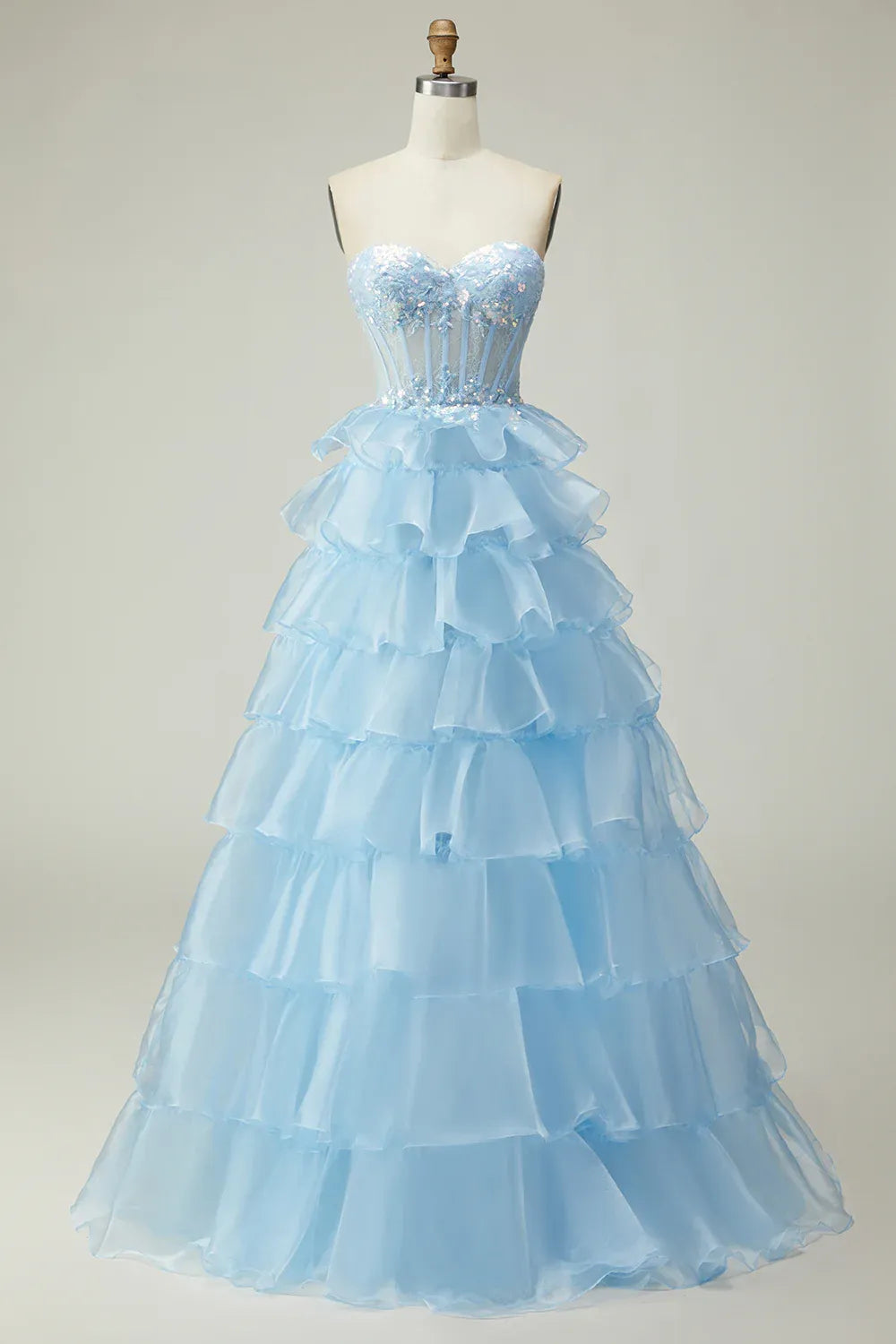 Gorgeous A Line Corset Sleeveless Tulle Tiered Floor-Length Prom Dress