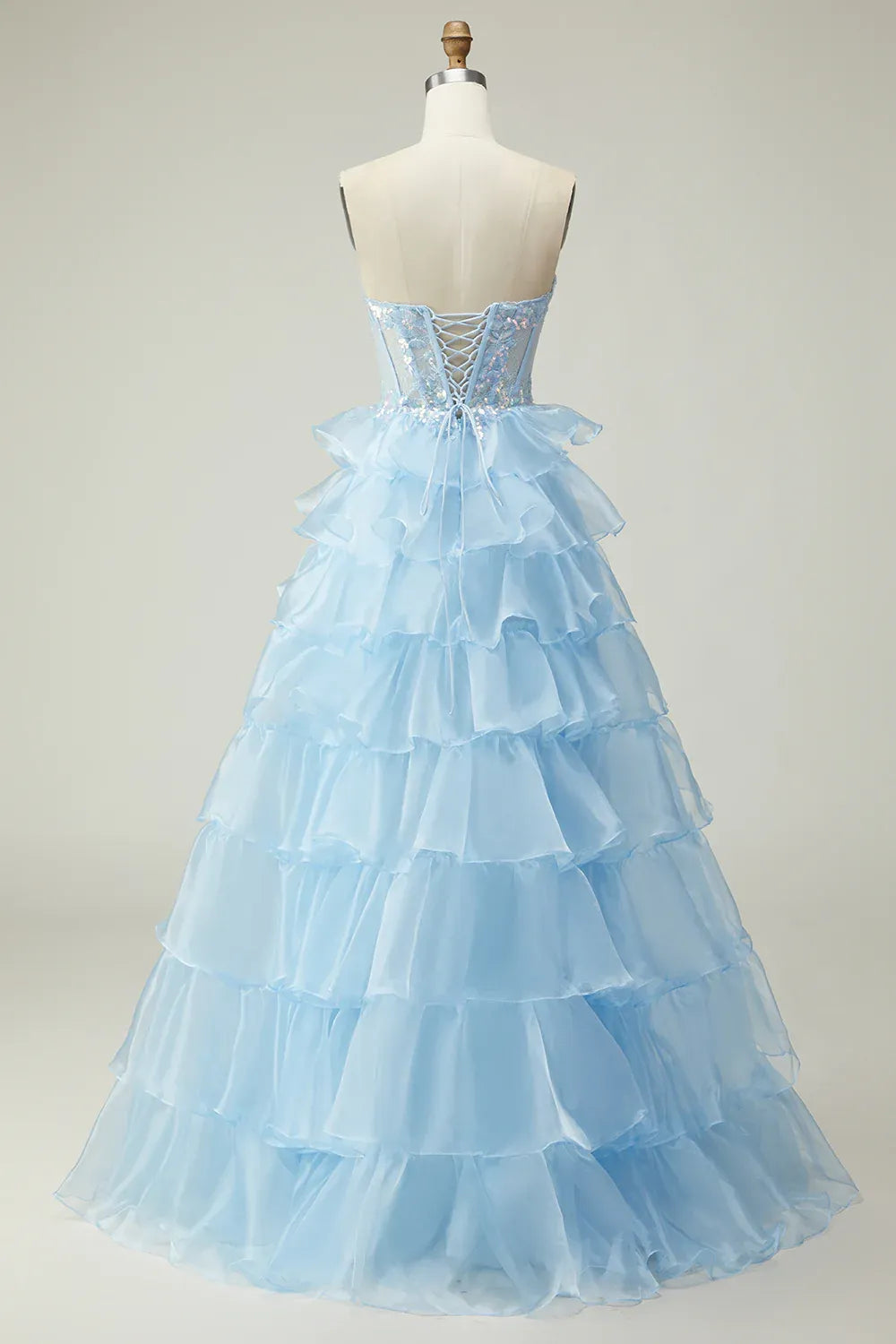 Gorgeous A Line Corset Sleeveless Tulle Tiered Floor-Length Prom Dress