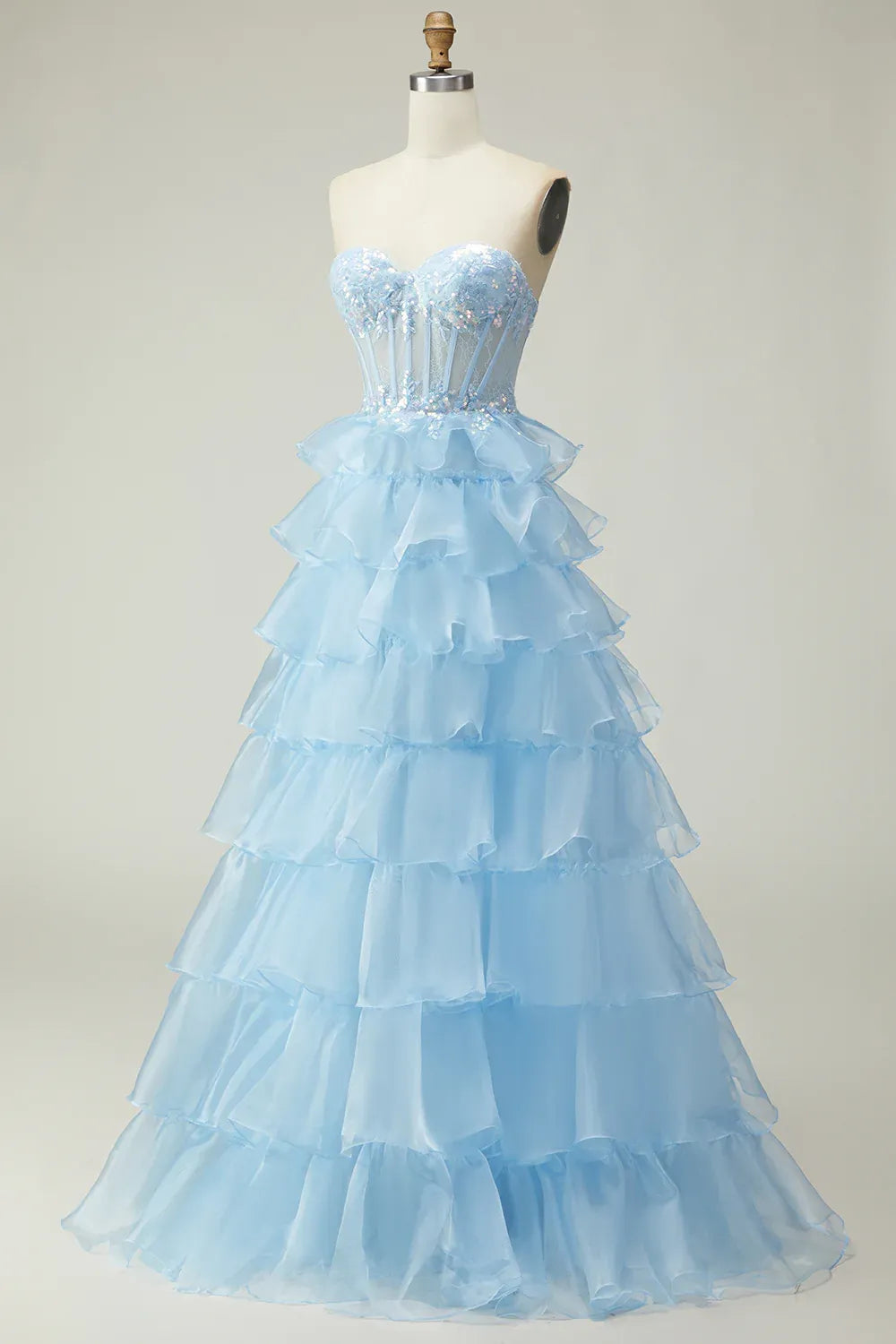 Gorgeous A Line Corset Sleeveless Tulle Tiered Floor-Length Prom Dress