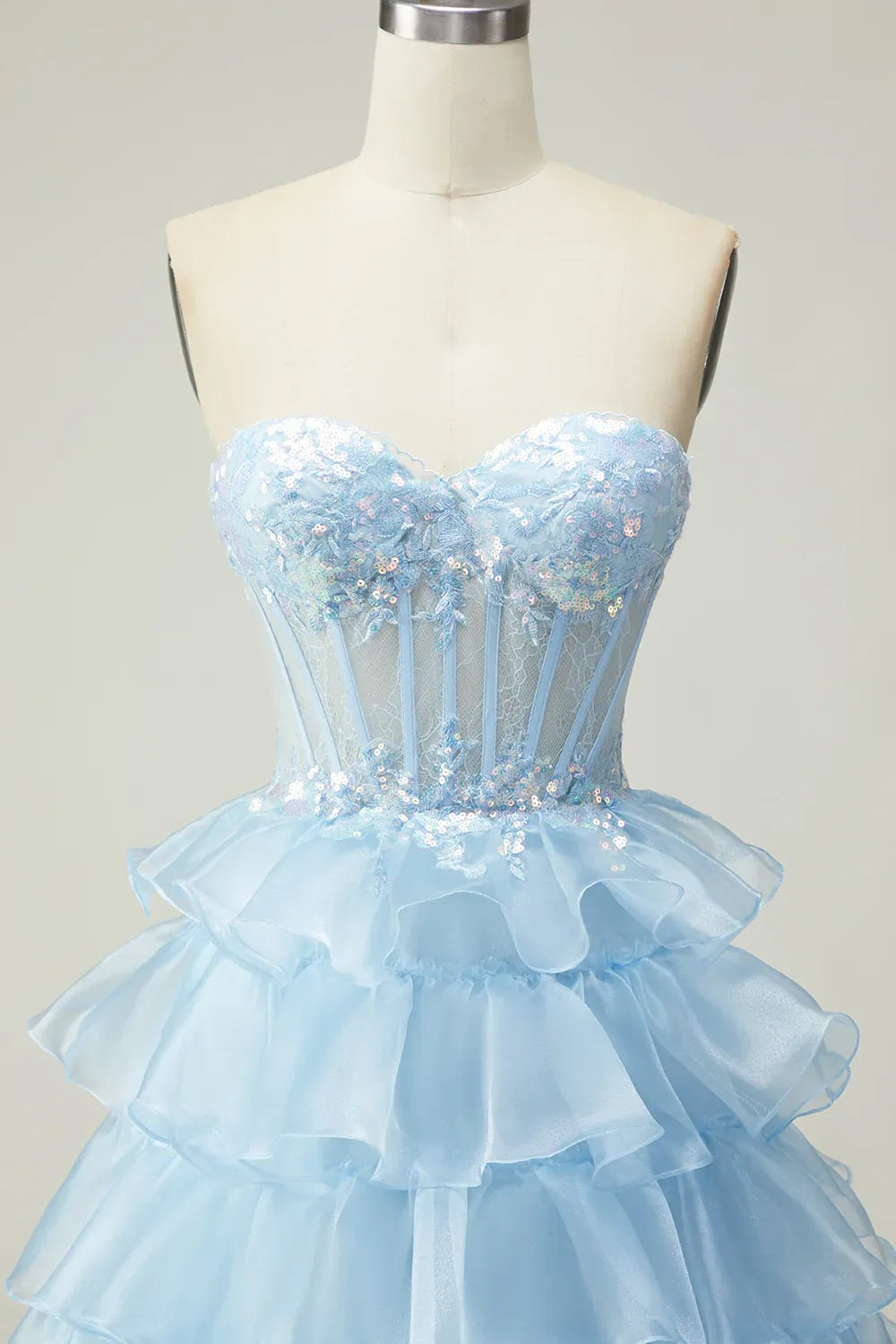 Gorgeous A Line Corset Sleeveless Tulle Tiered Floor-Length Prom Dress