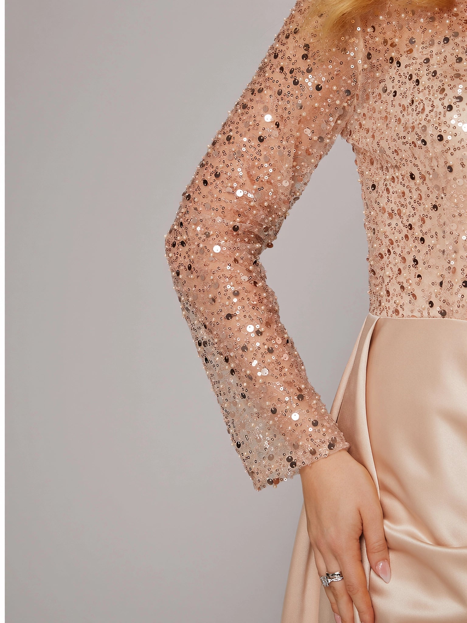 Gorgeous Mermaid Long Sleeve Illusion Neck Satin Overskirt Floor-Length Mother Of The Bride Dress