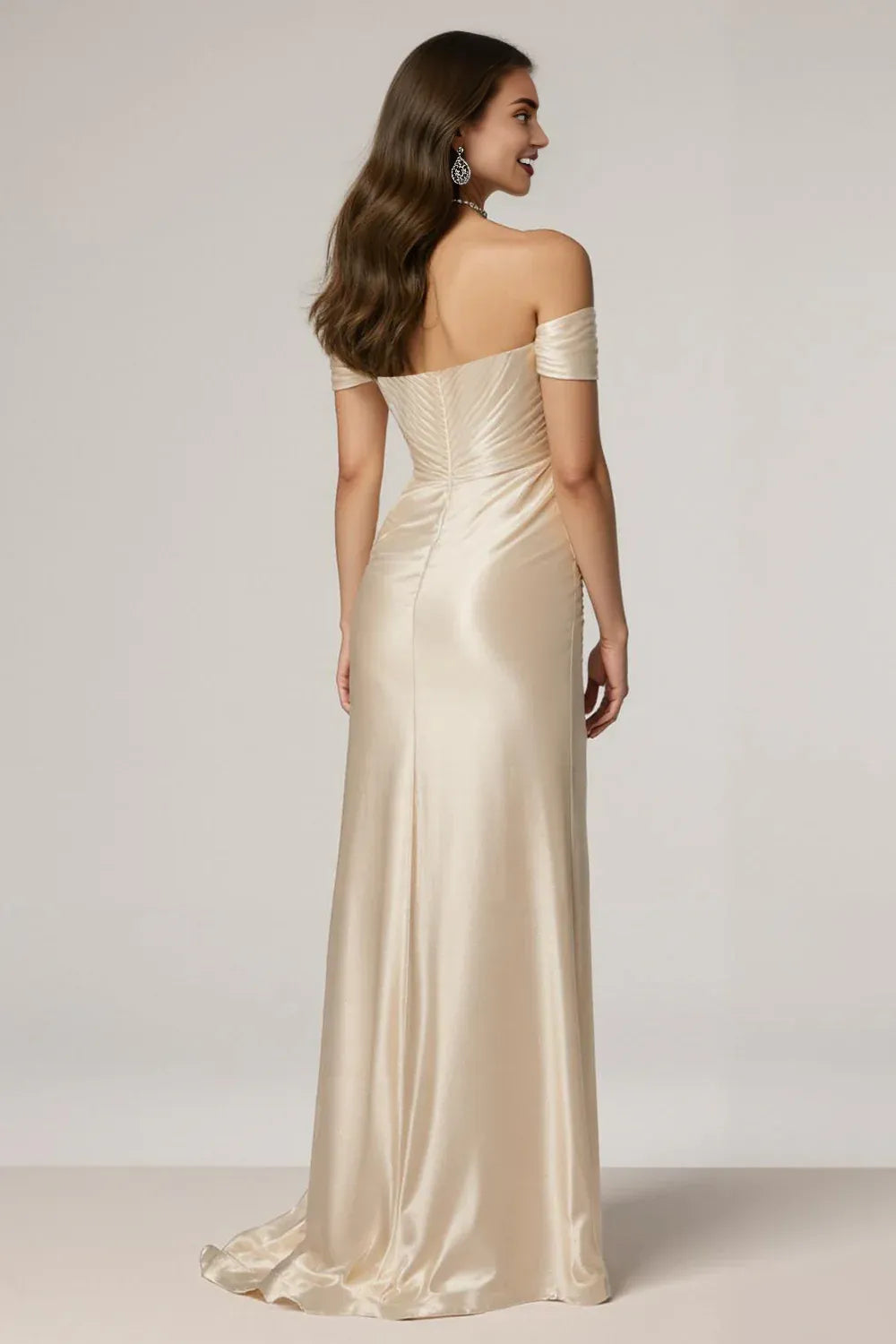 Gorgeous Mermaid/Trumpet Off the Shoulder Sleeveless Satin Floor-Length Prom Dress