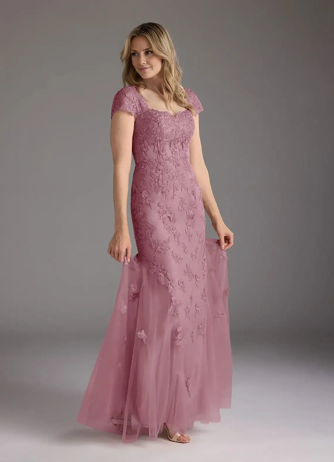 Gorgeous Mermaid V-Neck Cap Sleeves Back Zip Floor-Length Mother of the Bride Dress