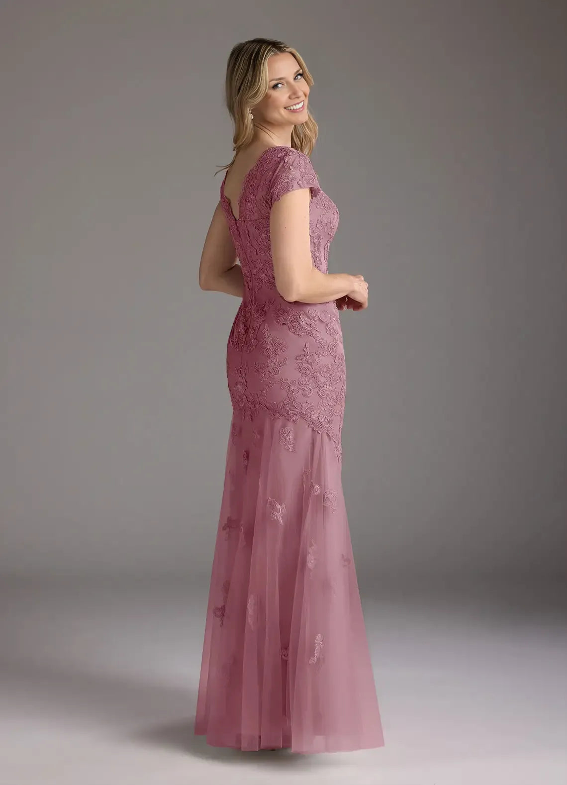 Gorgeous Mermaid V-Neck Cap Sleeves Back Zip Floor-Length Mother of the Bride Dress