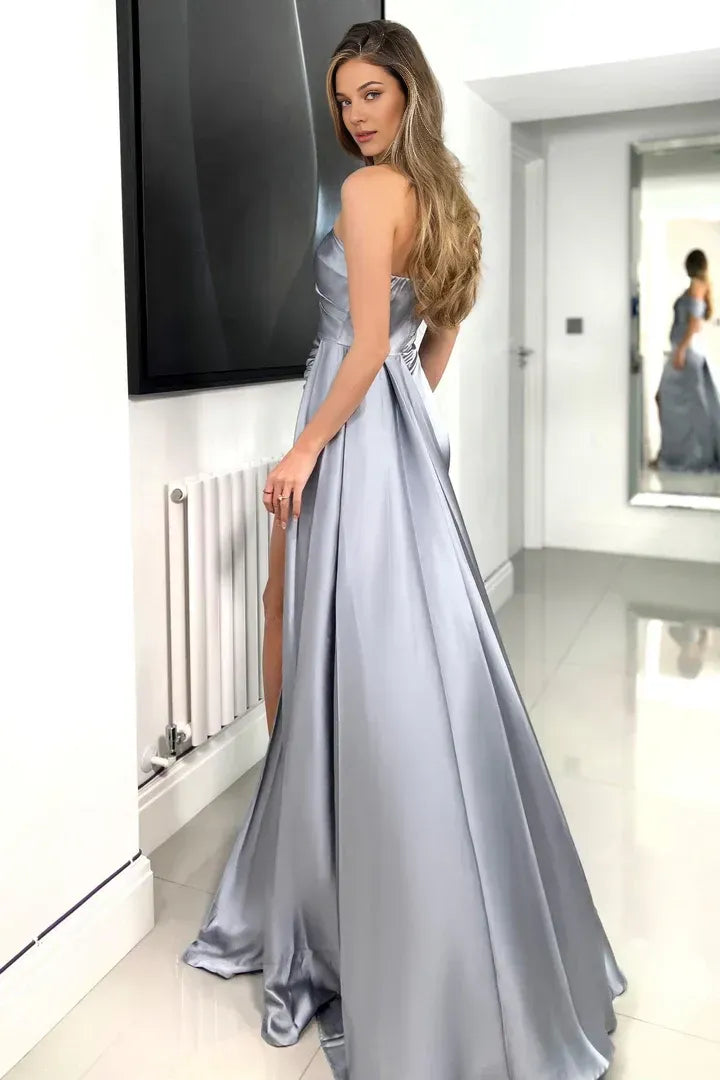 Gorgeous Sheath/Column Off the Shoulder Sleeveless Satin Floor-Length Prom Dress