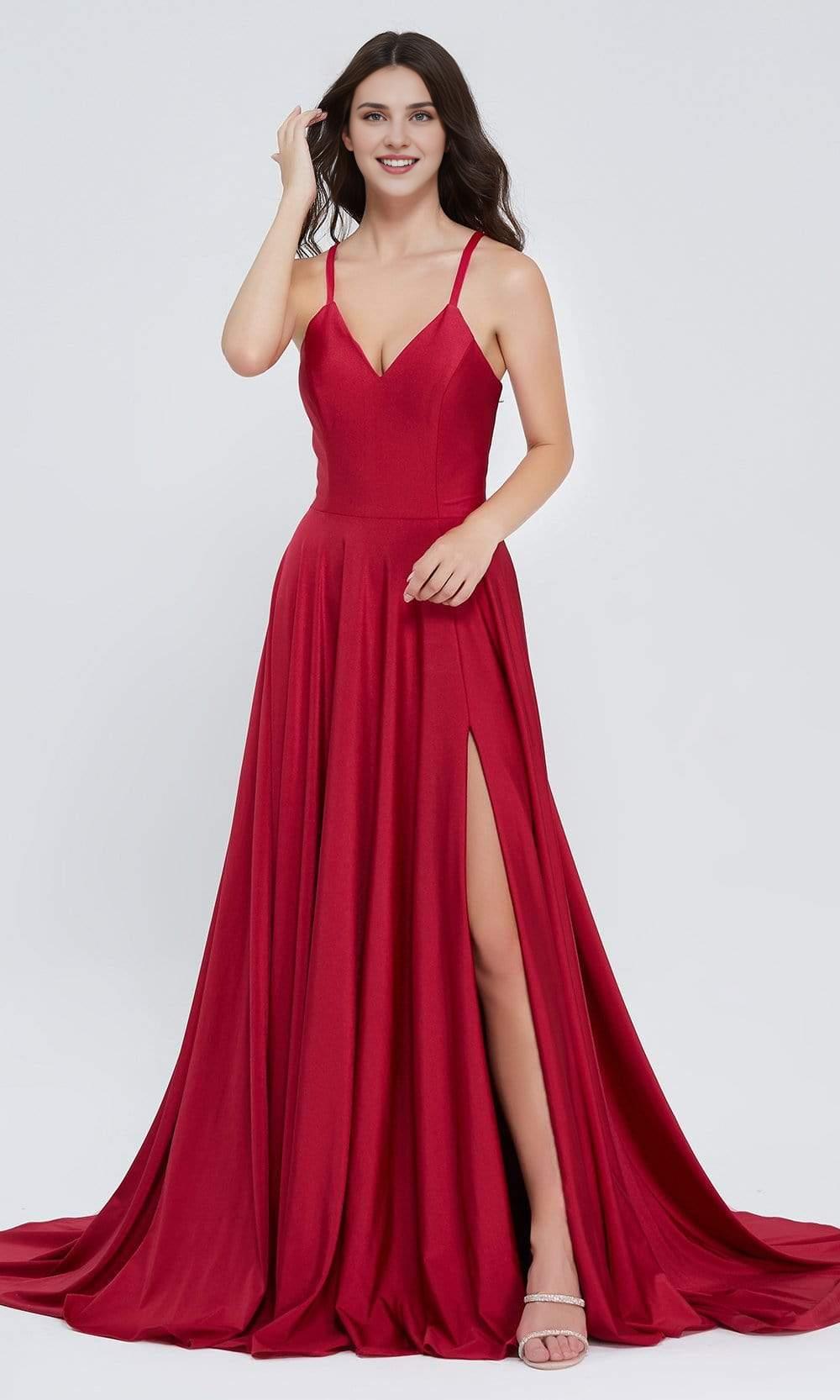 Gowns Evening Dresses/  Deep V-Neck Sleeveless Lace Up Back Satin A-Line With High Slit Prom Dress/ Evening Dresses/ Formal Women's Dresses/ Prom Dress Shops