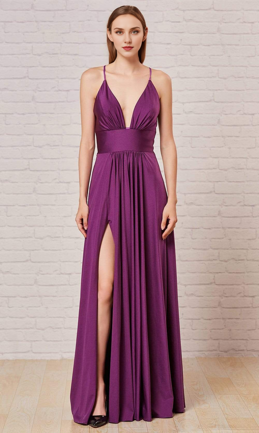 Gowns Evening Dresses/ Spaghetti Straps Plunging V-Neck Scoop Back High Slit Prom Dress/ Evening Dresses/ Formal Women's Dresses/ Prom Dress Shops
