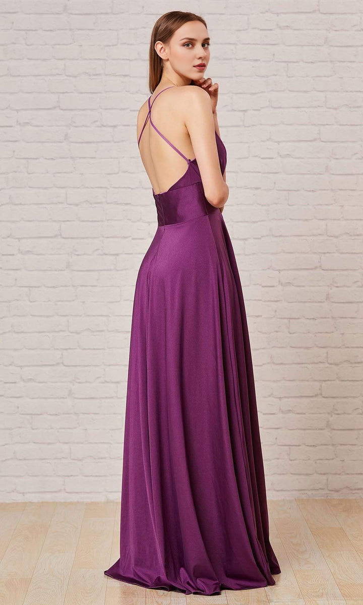 Gowns Evening Dresses/ Spaghetti Straps Plunging V-Neck Scoop Back High Slit Prom Dress/ Evening Dresses/ Formal Women's Dresses/ Prom Dress Shops