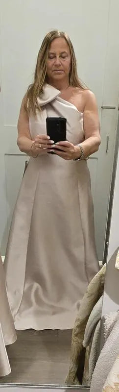 Graceful A-Line One Shoulder Sleeveless Pleated Satin Floor-Length Prom Dress