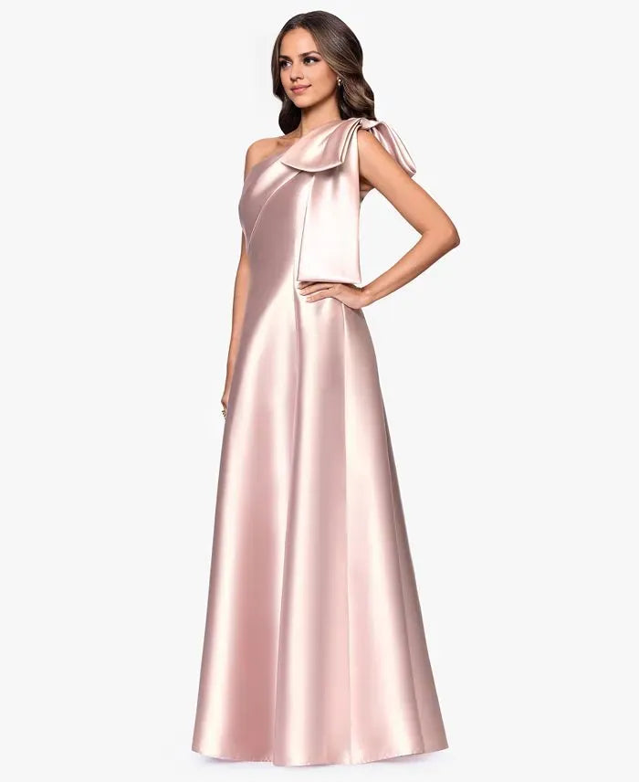 Graceful A-Line One Shoulder Sleeveless Pleated Satin Floor-Length Prom Dress