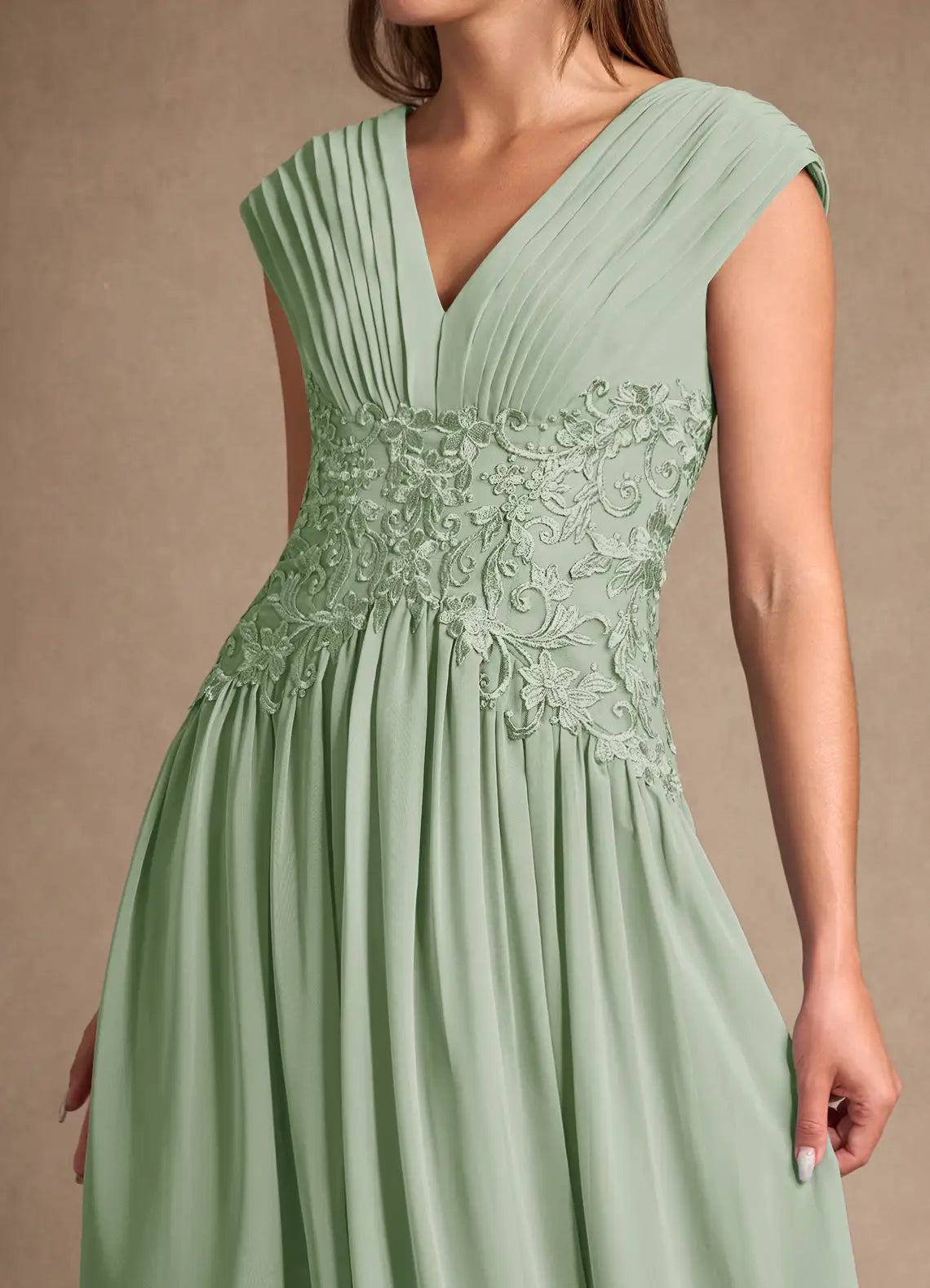 Graceful A-Line V-Neck Sleeveless Back Zip Tea-Length Mother of the Bride Dress