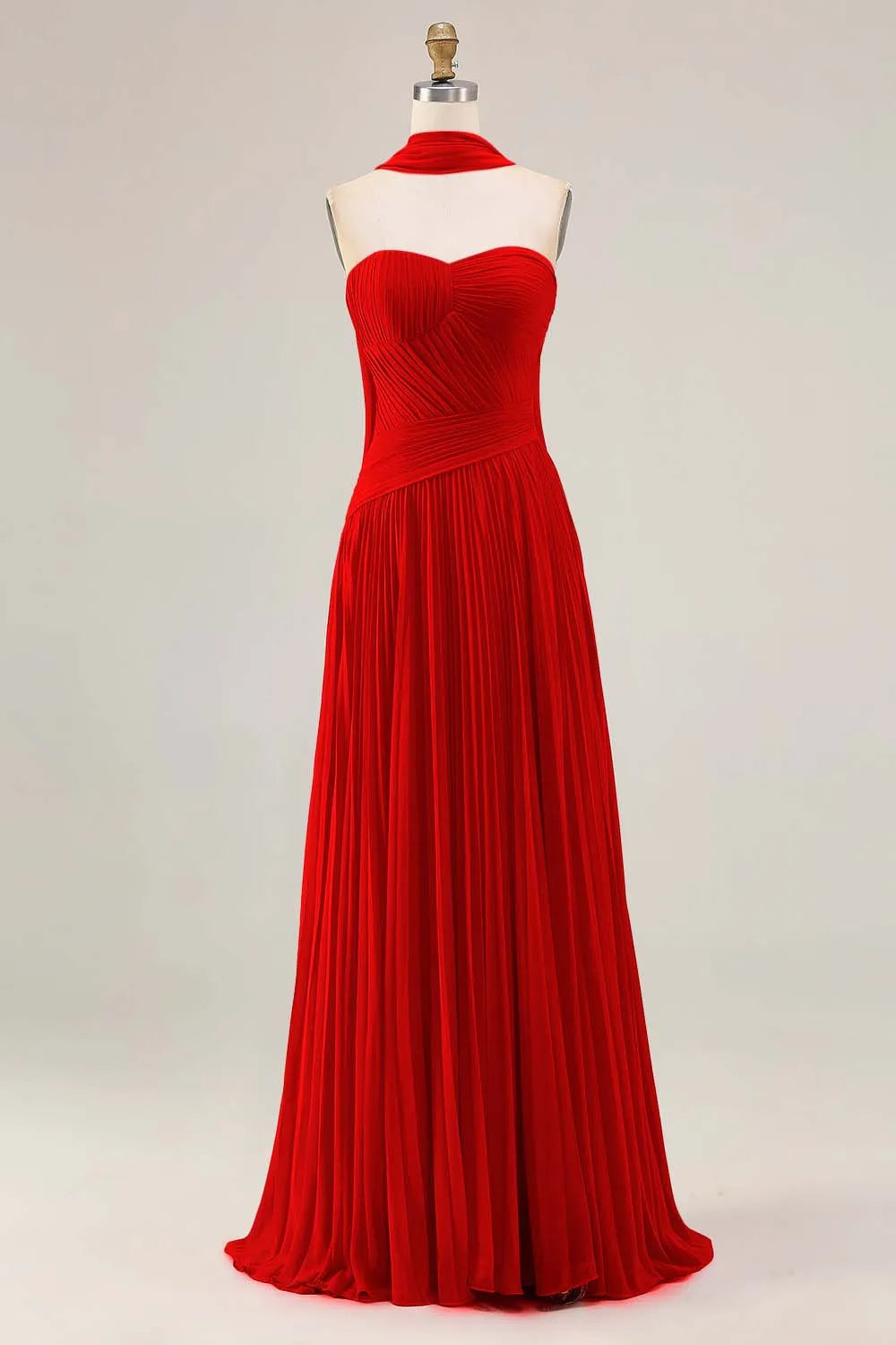Graceful A Line Strapless Sleeveless Tulle Pleated Floor-Length Prom Dress