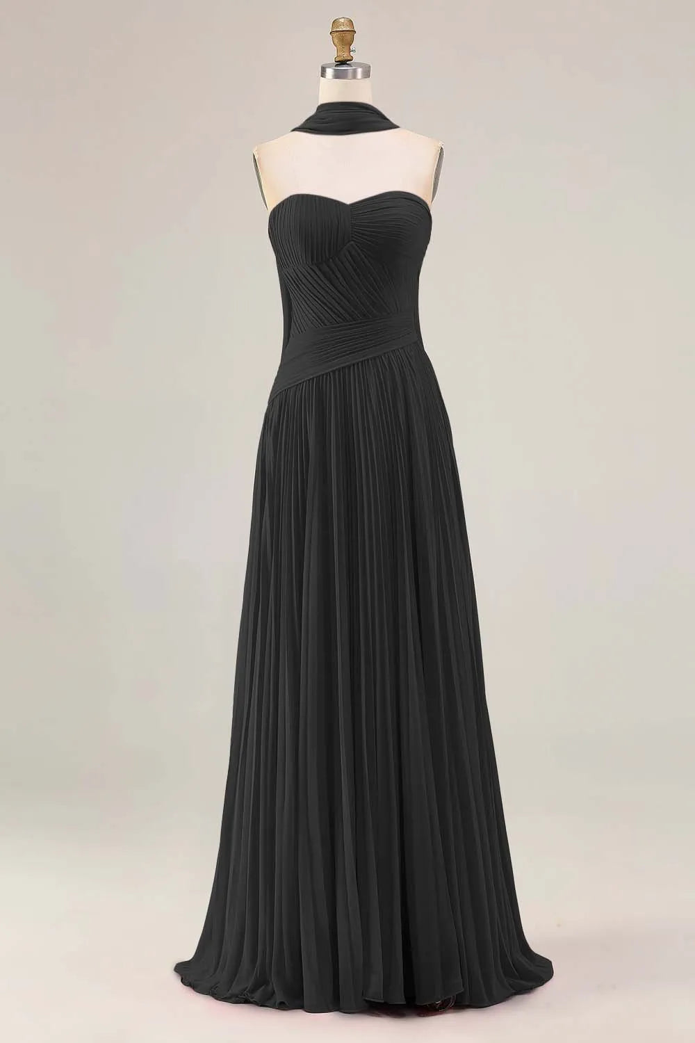 Graceful A Line Strapless Sleeveless Tulle Pleated Floor-Length Prom Dress