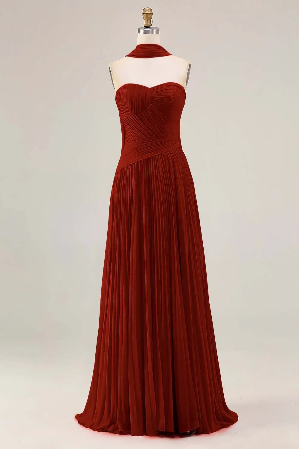 Graceful A Line Strapless Sleeveless Tulle Pleated Floor-Length Prom Dress