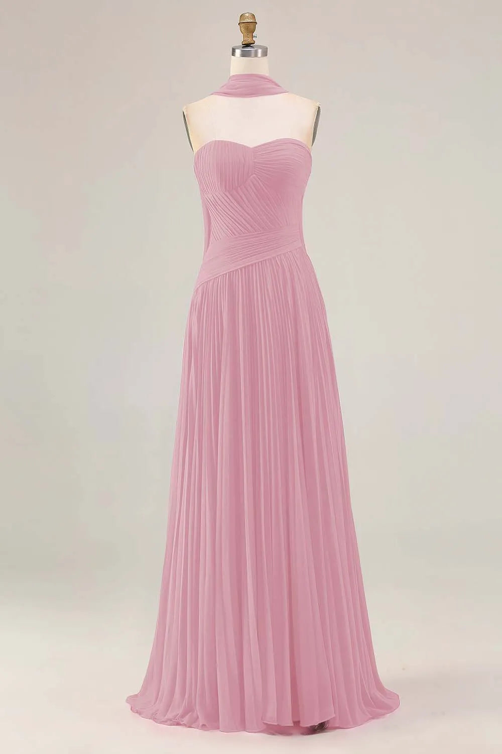 Graceful A Line Strapless Sleeveless Tulle Pleated Floor-Length Prom Dress