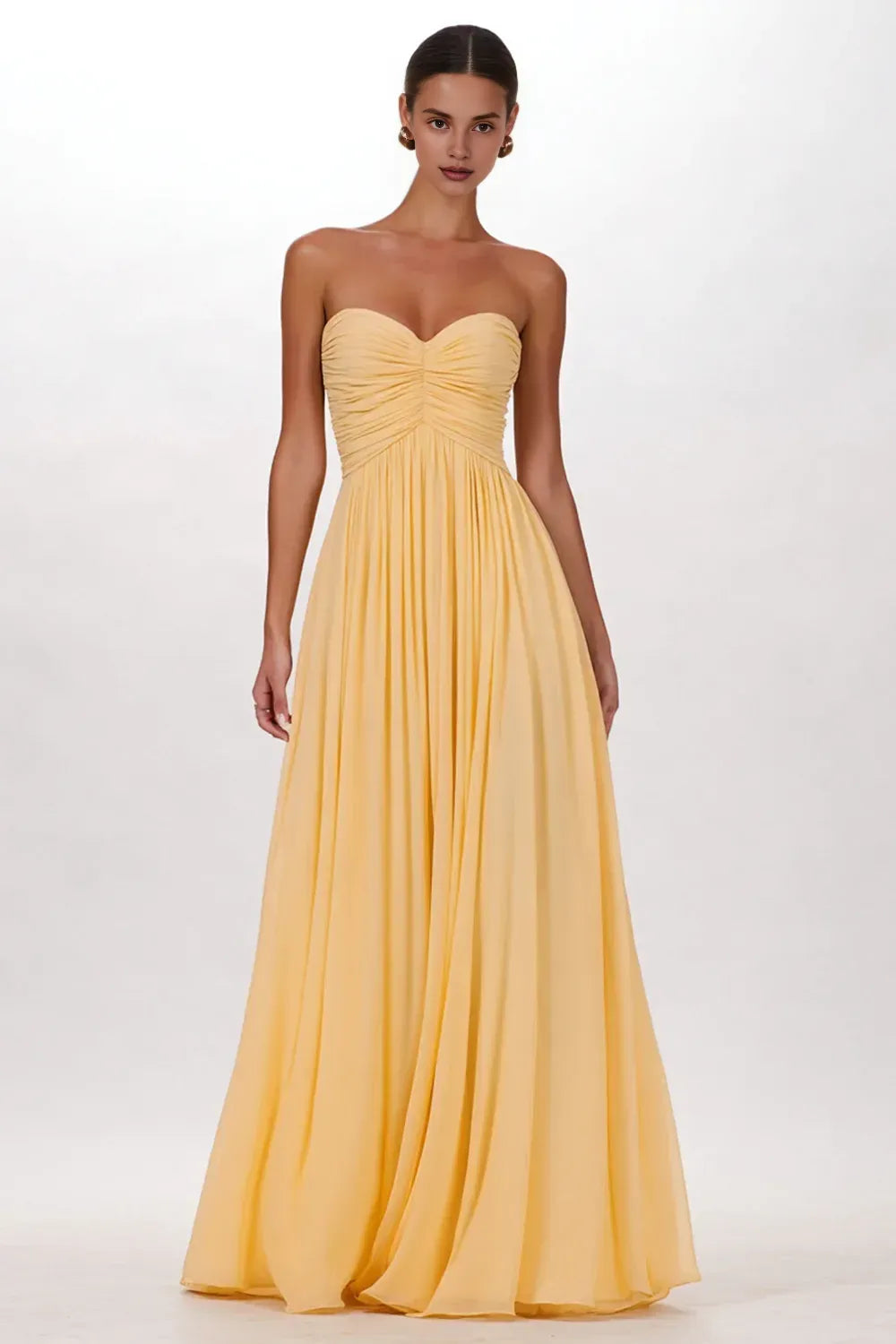 Graceful A Line Strapless Sleeveless Zipper Up Pleated Floor-Length Prom Dress
