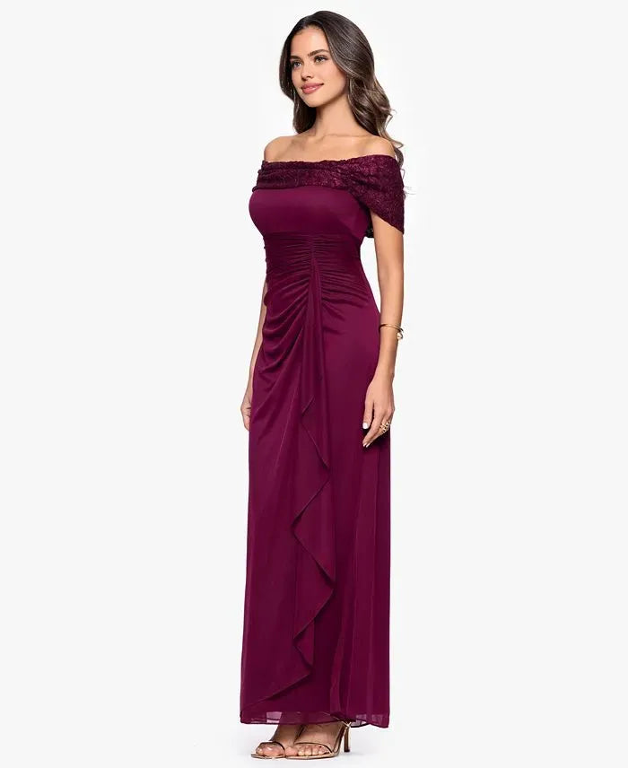 Graceful Mermaid Off-the-Shoulder Sleeveless Ruffles Lace Floor-Length Prom Dress