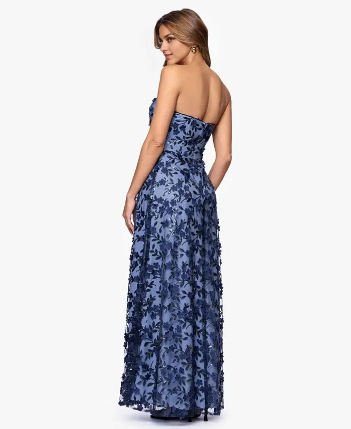 Graceful Mermaid Strapless Sleeveless 3D Flower Tulle Floor Length Prom Dress
