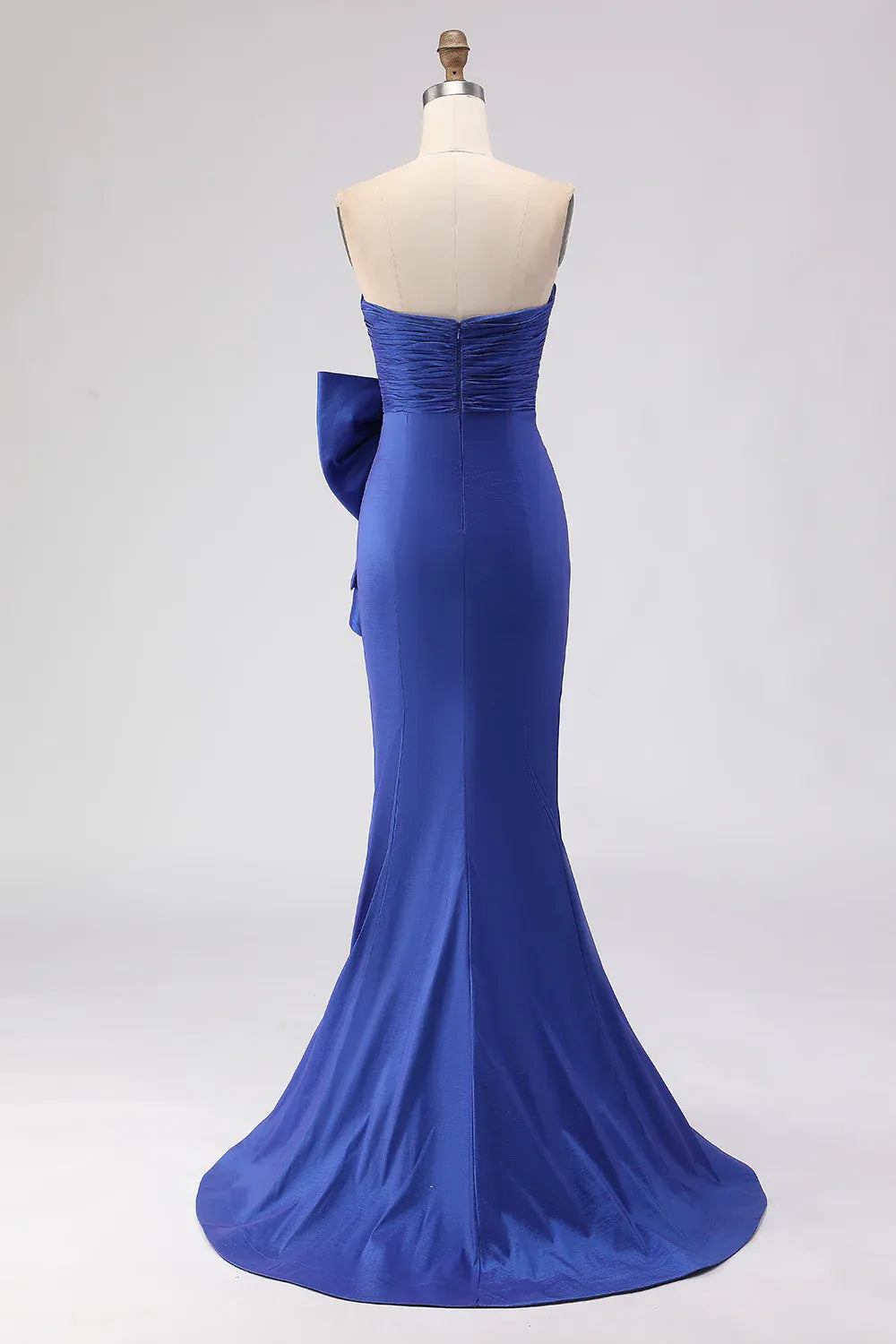 Graceful Mermaid Strapless Sleeveless Satin Ruched Floor-Length Prom Dress