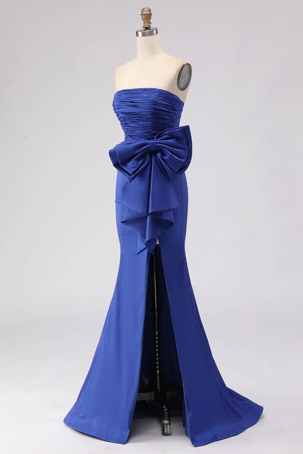 Graceful Mermaid Strapless Sleeveless Satin Ruched Floor-Length Prom Dress