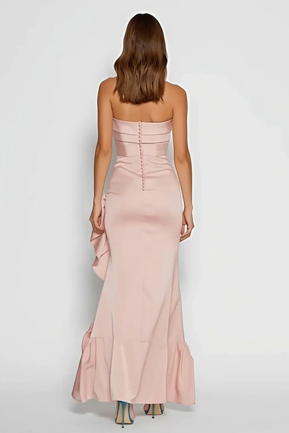 Graceful Mermaid Strapless Sleeveless Satin Ruffled Floor-Length Prom Dress